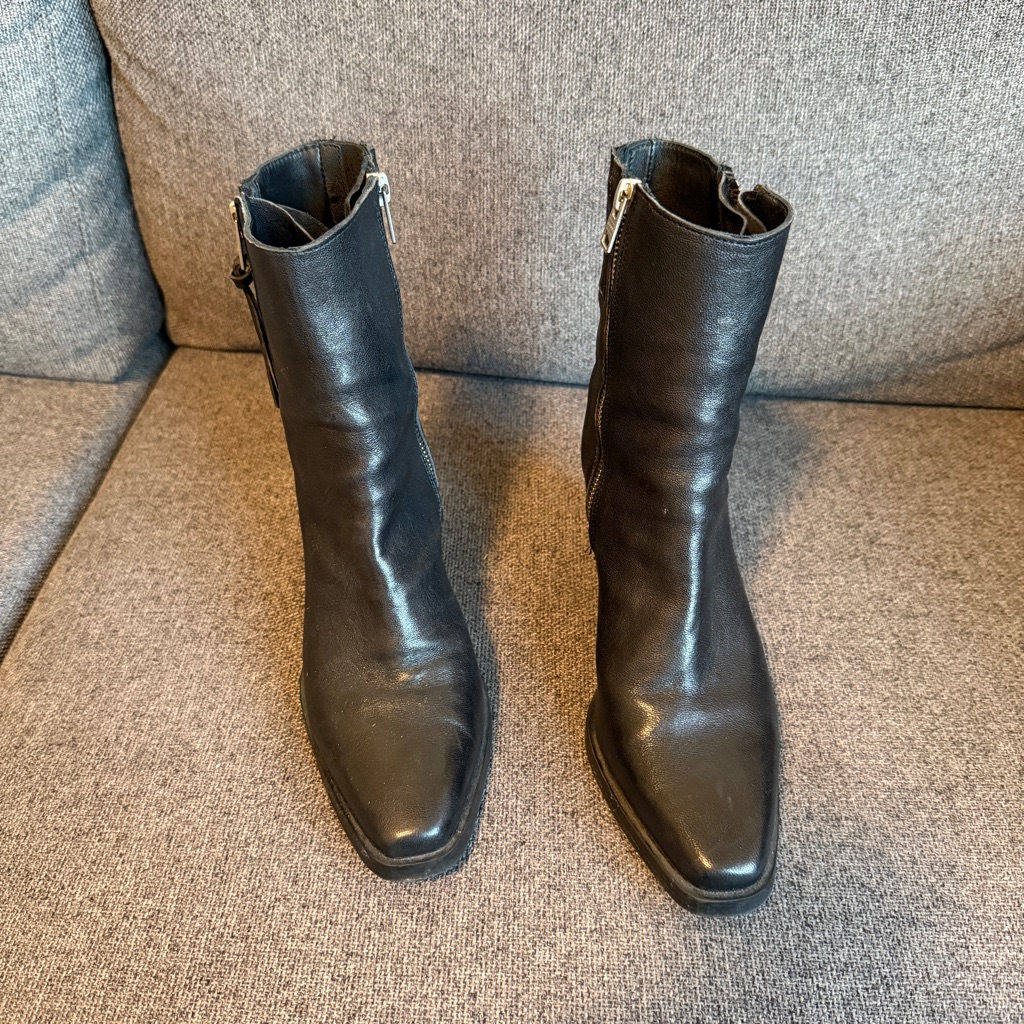 Black Leather Women's Ankle Boots With Side Zipper